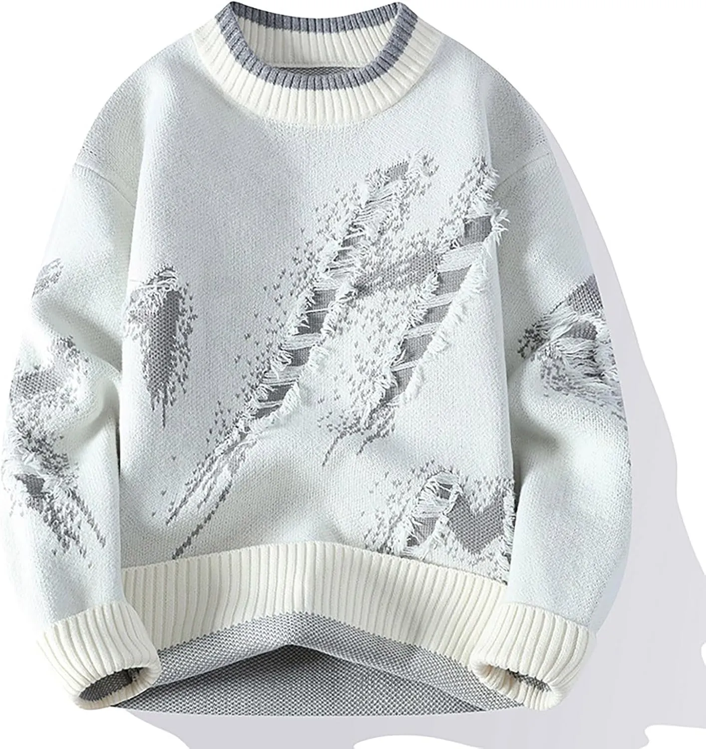 Mens Crewneck Sweater Long Sleeve Pullover Ribbed Knitted Tops Lightweight Casual Loose Knitwear Fall Fashion Sweater