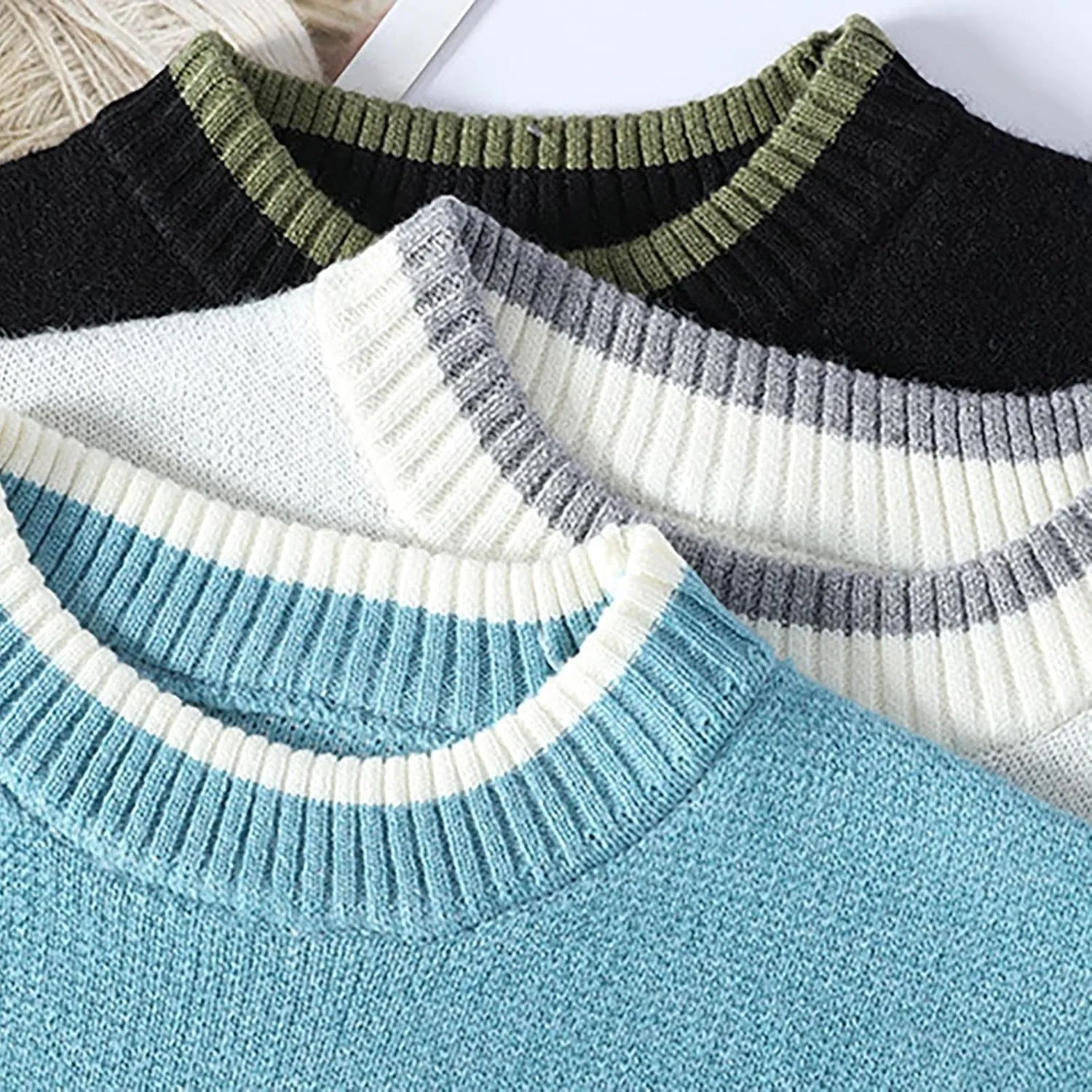 Men's Crewneck Sweater Long Sleeve Ribbed Pullover Lightweight Knitwear Casual Loose Tops 2024 Fall Fashion Sweater