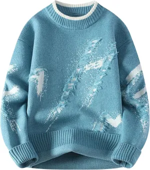 Men's Crewneck Sweater Long Sleeve Ribbed Pullover Lightweight Knitwear Casual Loose Tops 2024 Fall Fashion Sweater