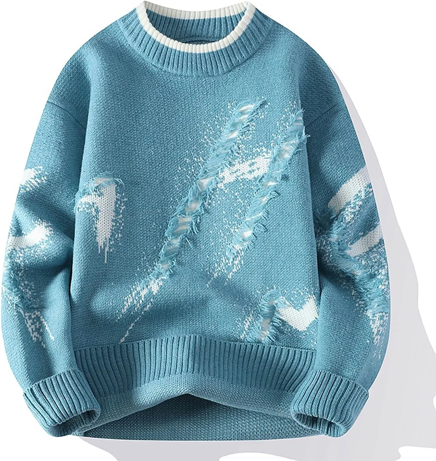 Men's Crewneck Sweater Long Sleeve Ribbed Pullover Lightweight Knitwear Casual Loose Tops 2024 Fall Fashion Sweater