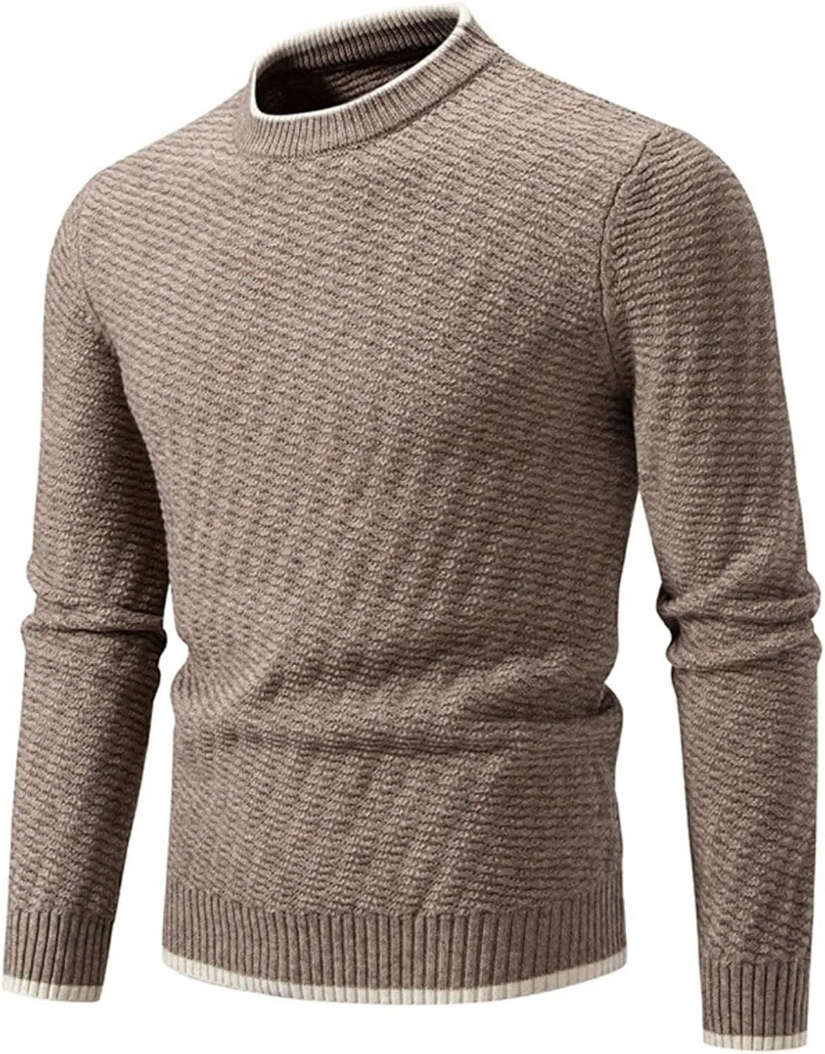Men's Crewneck Sweater Slim Fit Lightweight Pullover Long Sleeve Solid Color Tops Ribbed Knitted Fall Fashion Sweater