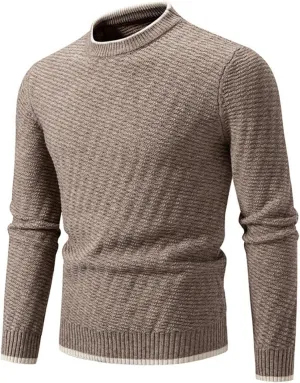 Men's Crewneck Sweater Slim Fit Lightweight Pullover Long Sleeve Solid Color Tops Ribbed Knitted Fall Fashion Sweater