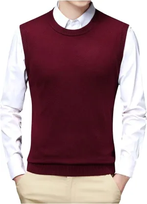 Men's Crewneck Vest Sweater Sleeveless Knitted Pullover Solid Color Texture Tops Lightweight Casual Loose Sweaters