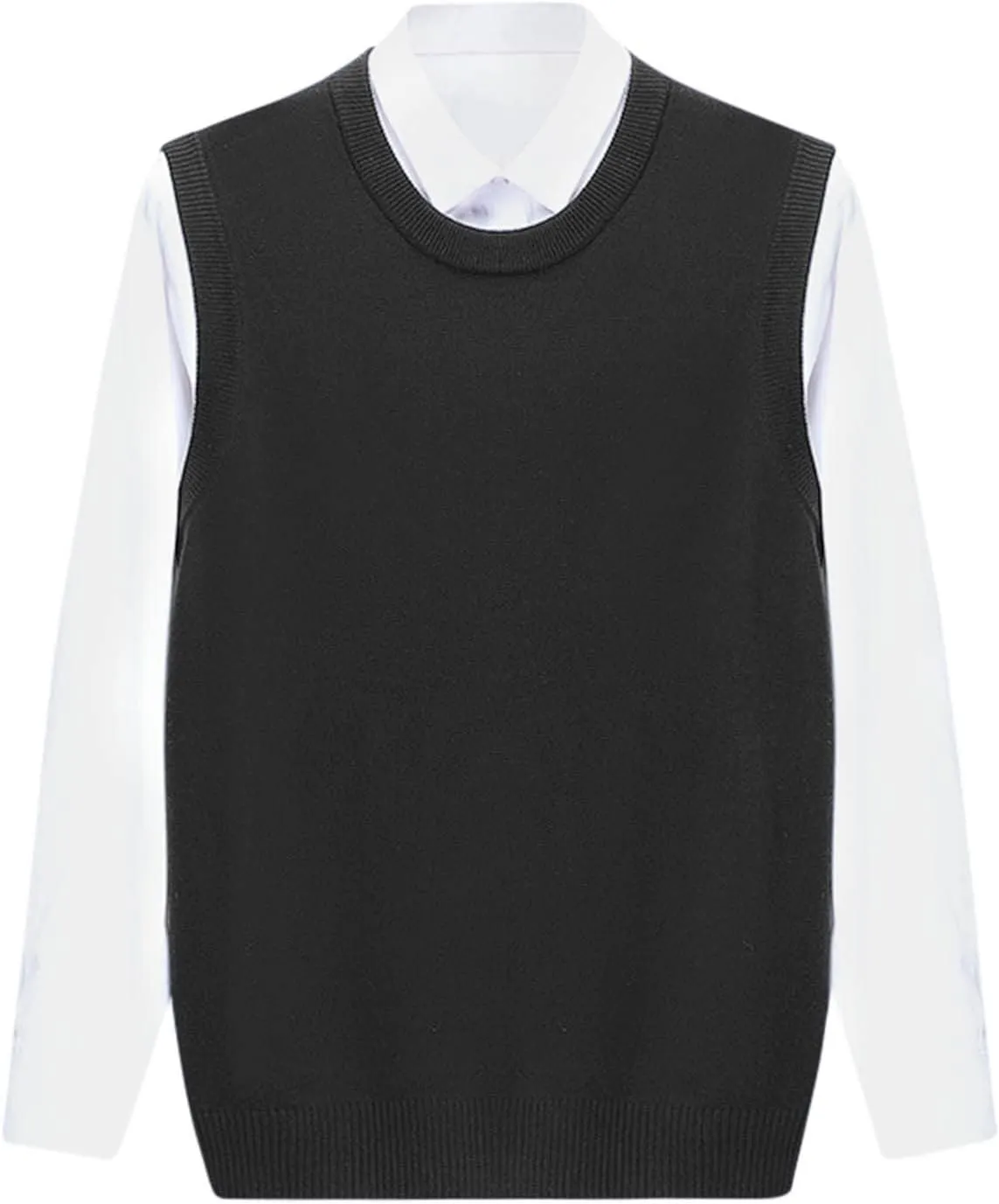 Men's Crewneck Vest Sweater Sleeveless Knitted Pullover Solid Color Texture Tops Lightweight Casual Loose Sweaters
