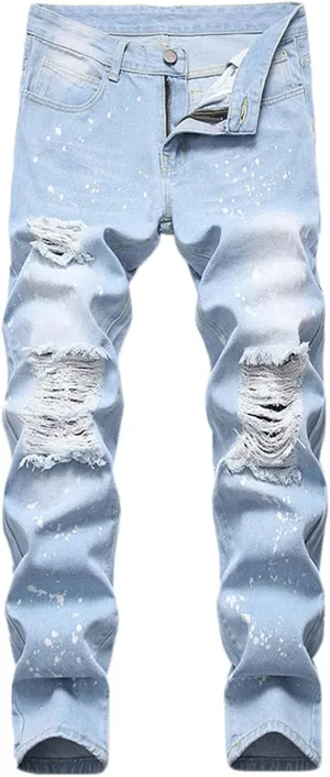 Mens Denim Shorts Ripped Jean Short Distressed Straight Fit Denim Shorts Casual Ripped Summer Denim Short Pants with Pockets