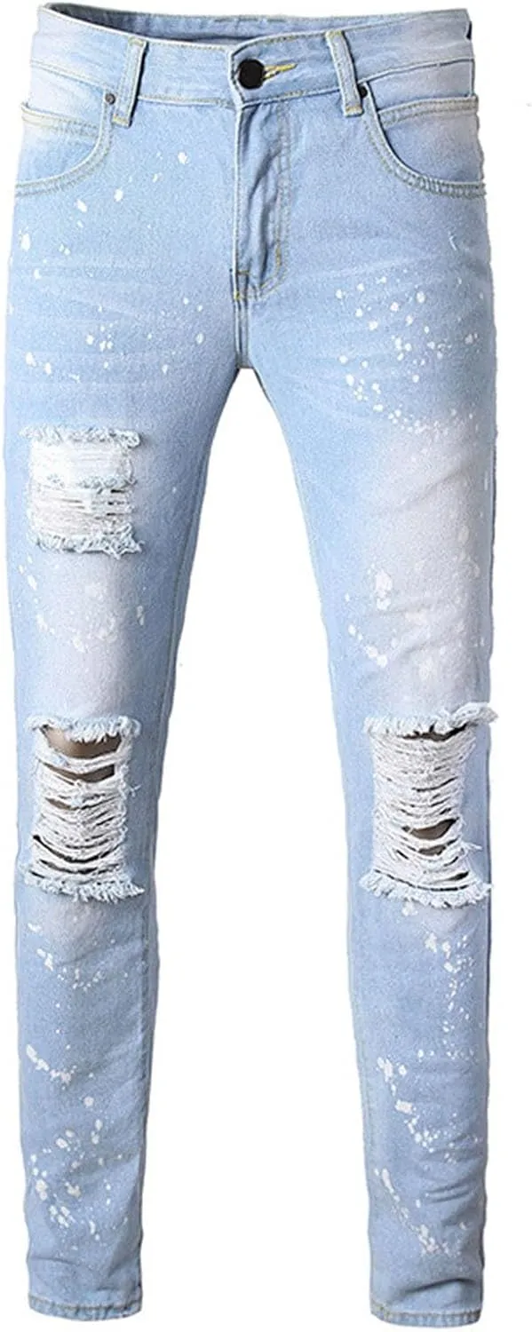 Mens Denim Shorts Ripped Jean Short Distressed Straight Fit Denim Shorts Casual Ripped Summer Denim Short Pants with Pockets