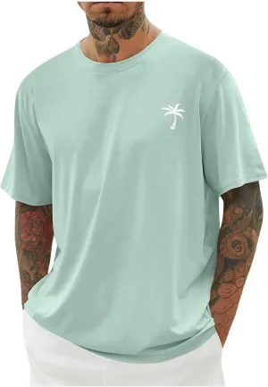 Mens Graphic T-Shirts Plus Size Summer Palm Tree Printed Tshirt Short Sleeve Casual Loose Fit Crew Neck Tee Tops
