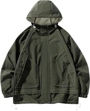 Mens Jacket Windproof with Hooded Outdoor Hiking Coat Lightweight Casual Windbreaker Coats Classic Workwear Hoodie