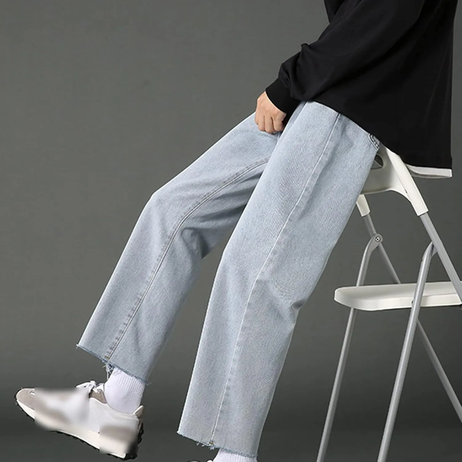 Men's Loose Fit Straight Leg Jeans Distressed Washed Hip Hop Denim Pants Vintage Relaxed Fit Lightweight Jean