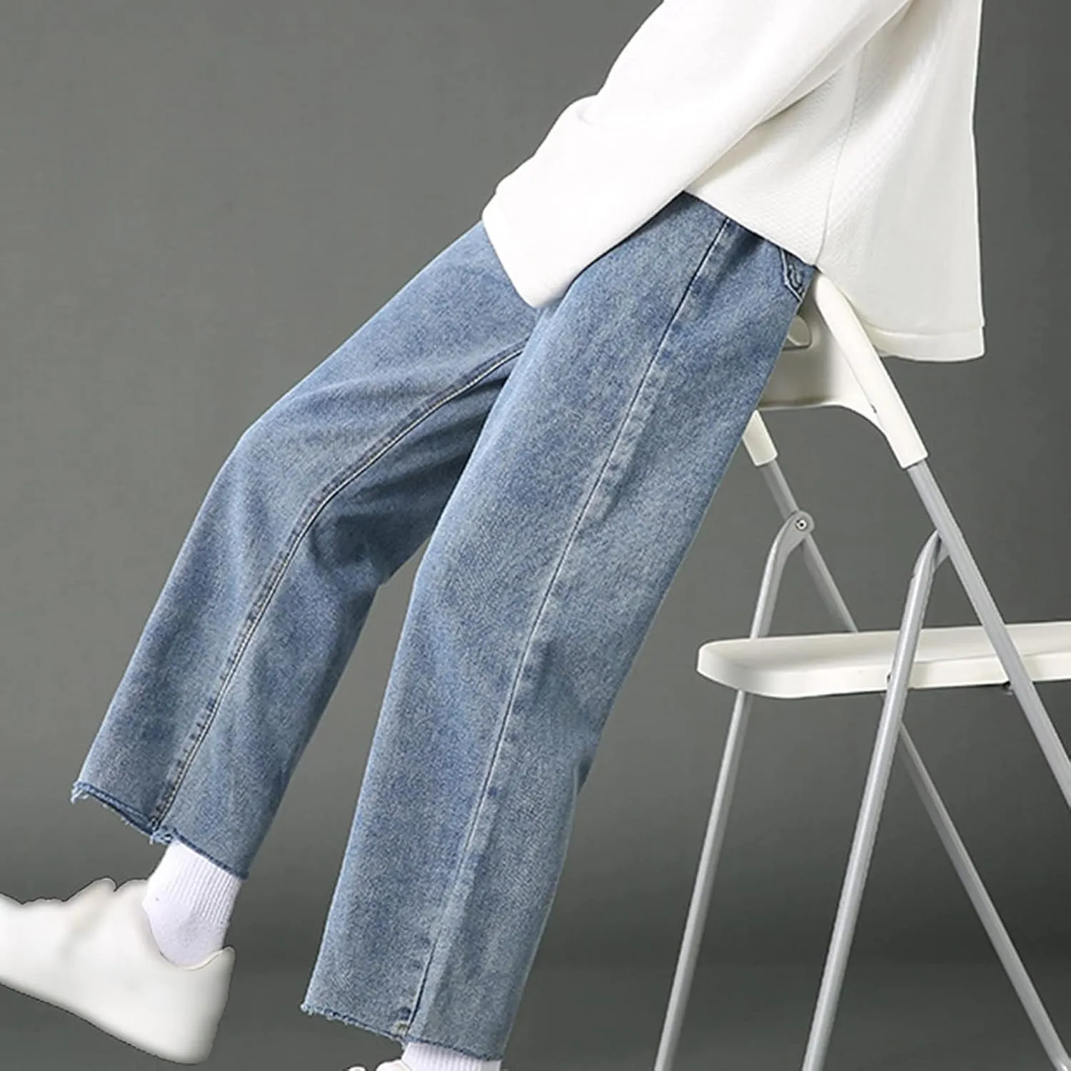 Men's Loose Fit Straight Leg Jeans Distressed Washed Hip Hop Denim Pants Vintage Relaxed Fit Lightweight Jean