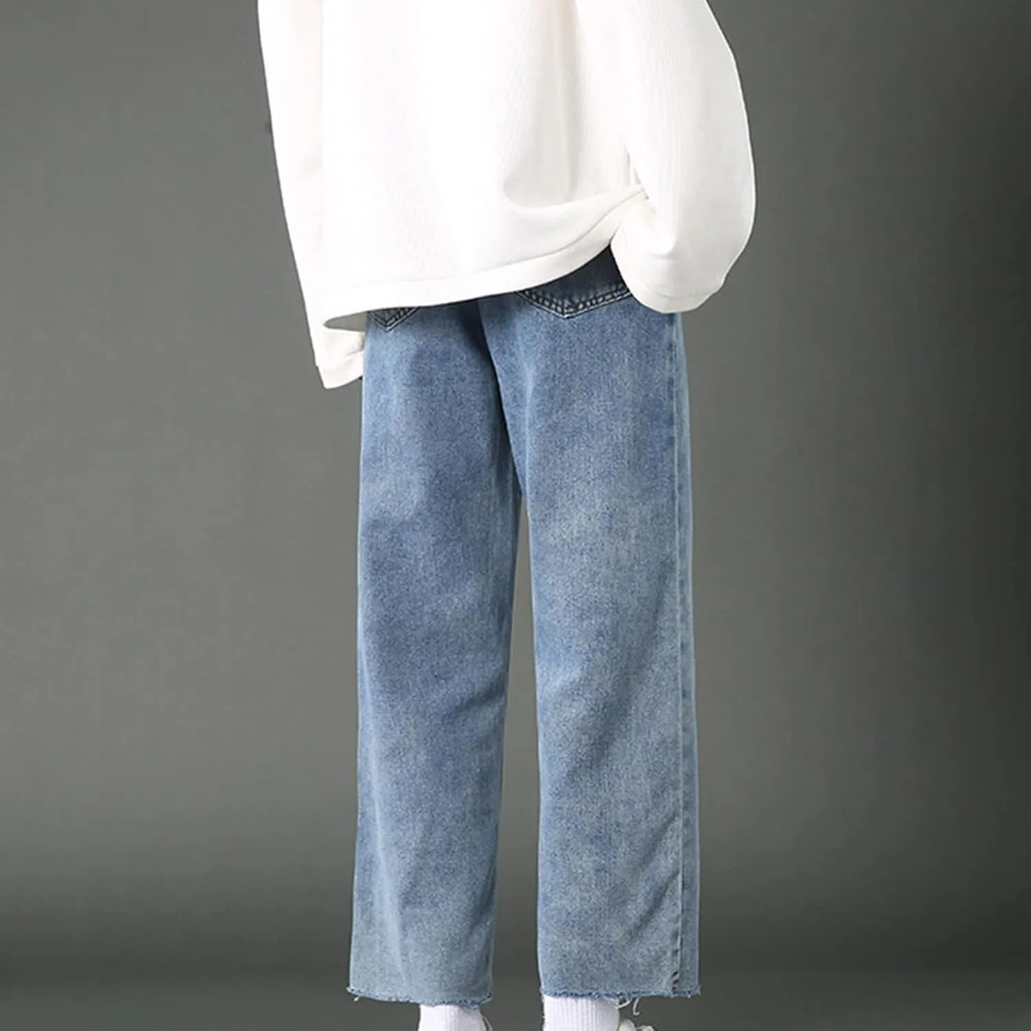 Men's Loose Fit Straight Leg Jeans Distressed Washed Hip Hop Denim Pants Vintage Relaxed Fit Lightweight Jean