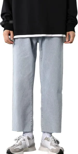 Men's Loose Fit Straight Leg Jeans Distressed Washed Hip Hop Denim Pants Vintage Relaxed Fit Lightweight Jean