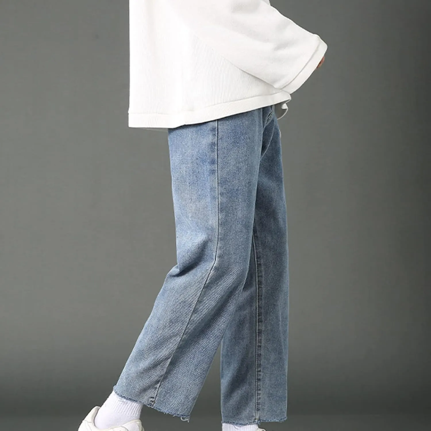 Men's Loose Fit Straight Leg Jeans Distressed Washed Hip Hop Denim Pants Vintage Relaxed Fit Lightweight Jean