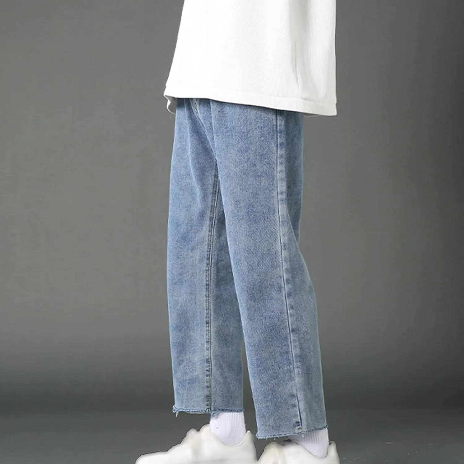 Men's Loose Fit Straight Leg Jeans Distressed Washed Hip Hop Denim Pants Vintage Relaxed Fit Lightweight Jean