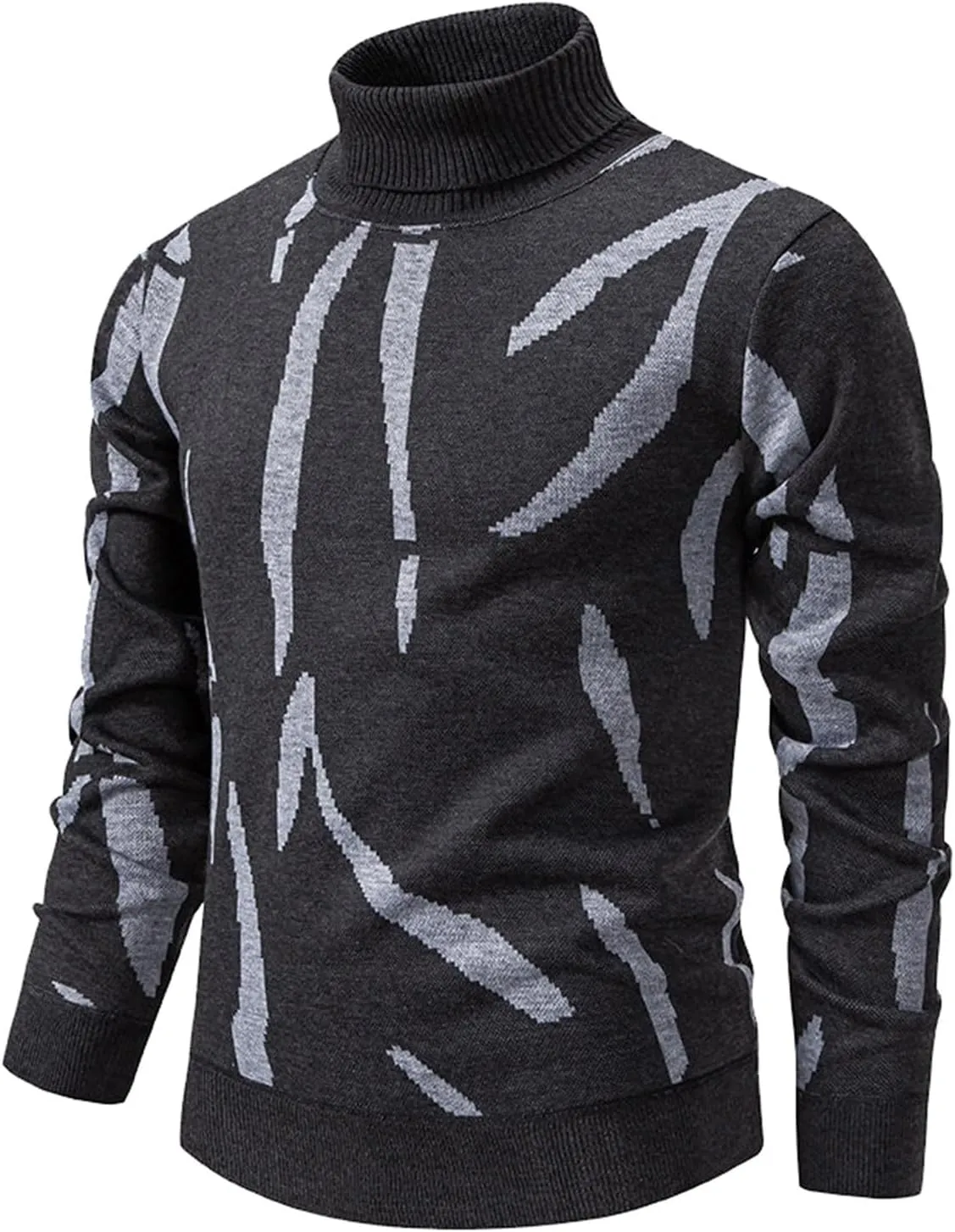 Men's Mock Turtleneck Sweater Long Sleeve Graphic Pullover Lightweight Slim Fit Tops Knitted Thermal Fall Sweater