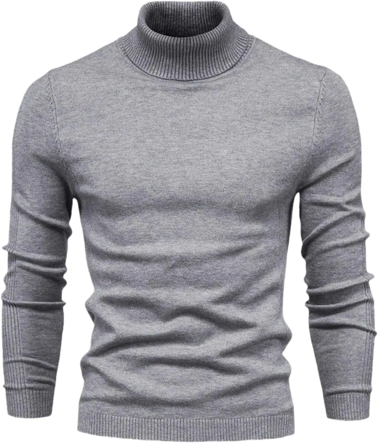 Men's Mock Turtleneck Sweater Slim Fit Lightweight Pullover Long Sleeve Solid Color Knitwear Ribbed Tops Fall Sweater