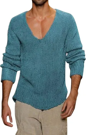 Men's Oversized Sweaters V Neck Long Sleeve Knitted Lightweight Sweaters Autumn Solid Comfortable Gym Sportswear