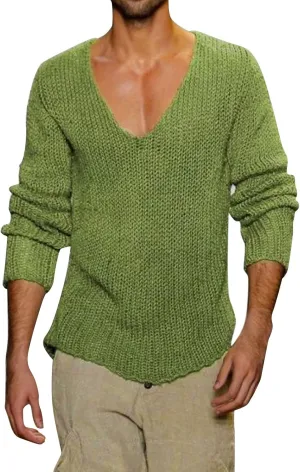 Men's Oversized Sweaters V Neck Long Sleeve Knitted Lightweight Sweaters Autumn Solid Comfortable Gym Sportswear