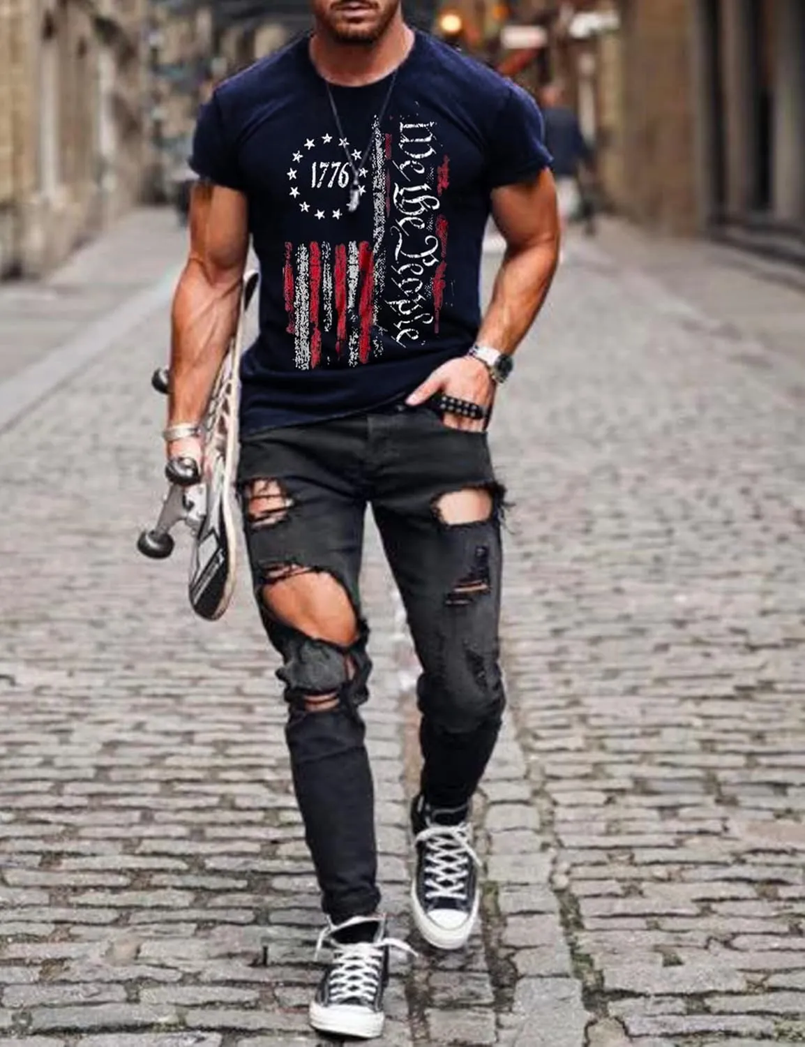 Mens Shirts Casual Short Sleeve Flag T Shirts Fashion Graphic Tee Top