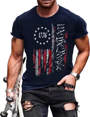 Mens Shirts Casual Short Sleeve Flag T Shirts Fashion Graphic Tee Top