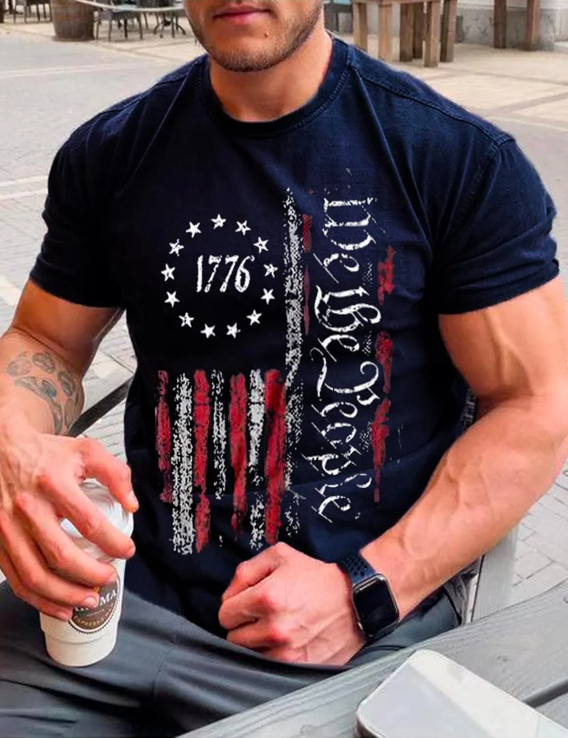 Mens Shirts Casual Short Sleeve Flag T Shirts Fashion Graphic Tee Top