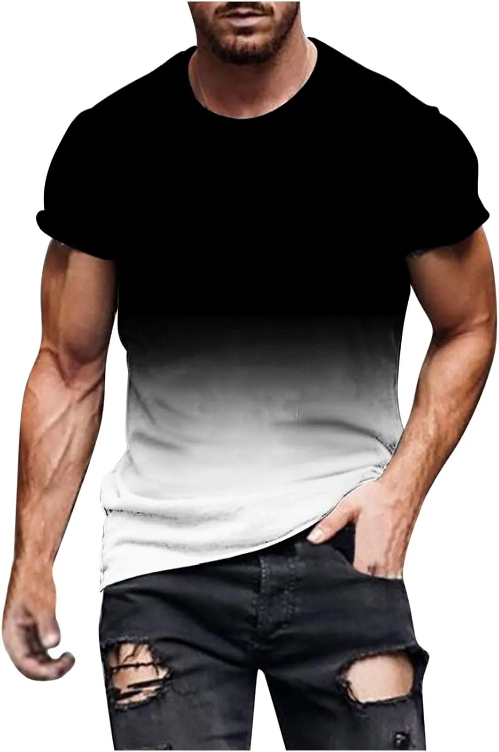 Men's Summer T-Shirts 2024 Casual Crew Neck Short Sleeve Gradient Color Tops Fashion Loose Workout Tee Clothing