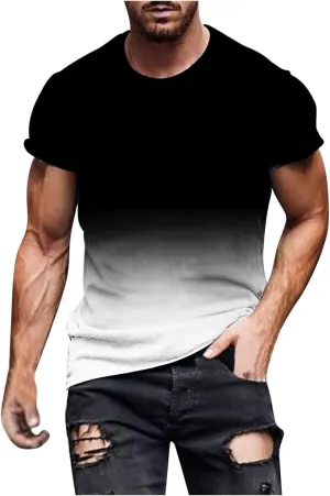 Men's Summer T-Shirts 2024 Casual Crew Neck Short Sleeve Gradient Color Tops Fashion Loose Workout Tee Clothing