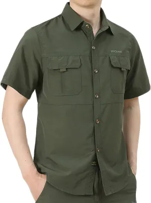 Men's Sun Protection Fishing Shirts UPF50  Button Down Work Shirts Outdoor Quick Dry Short Sleeve Hiking T-Shirt Tops