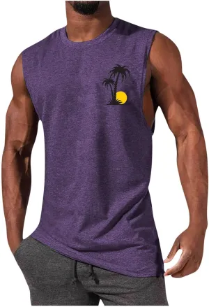 Mens Tank Tops Graphic Summer Tees Cotton Workout Gym Cut Off Sleeveless T Shirts Loose Fit Muscle Athletic Tank Tops