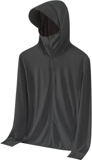 Men's UPF 50  Full Zip Fishing Hoodies Sun Shirts with Mask UV Neck Gaiter Hoodie Quick Dry Long Sleeve Hiking Shirts
