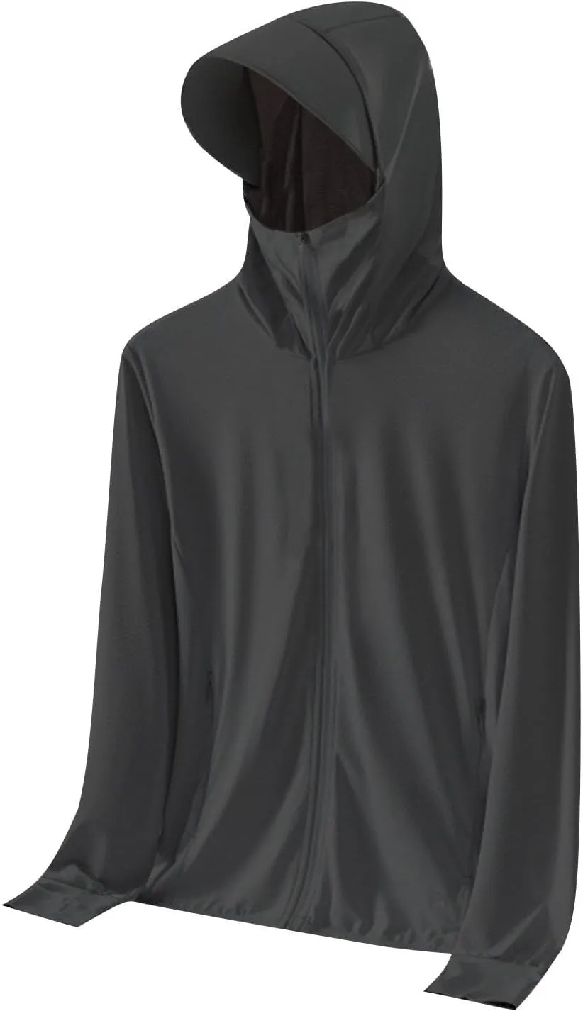 Men's UPF 50  Full Zip Fishing Hoodies Sun Shirts with Mask UV Neck Gaiter Hoodie Quick Dry Long Sleeve Hiking Shirts