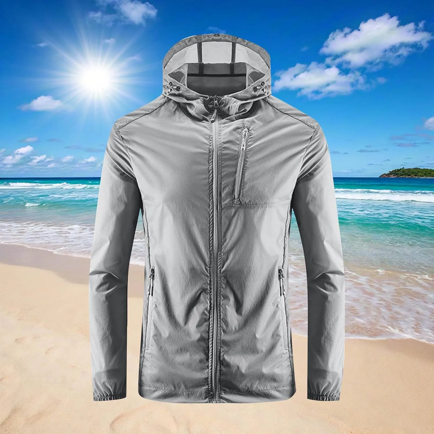 Mens UPF 50  Sun Protection Jacket Summer Quick Dry Lightweight UV Sun Shirts Outdoor Hiking Fishing Full Zip Hoodie
