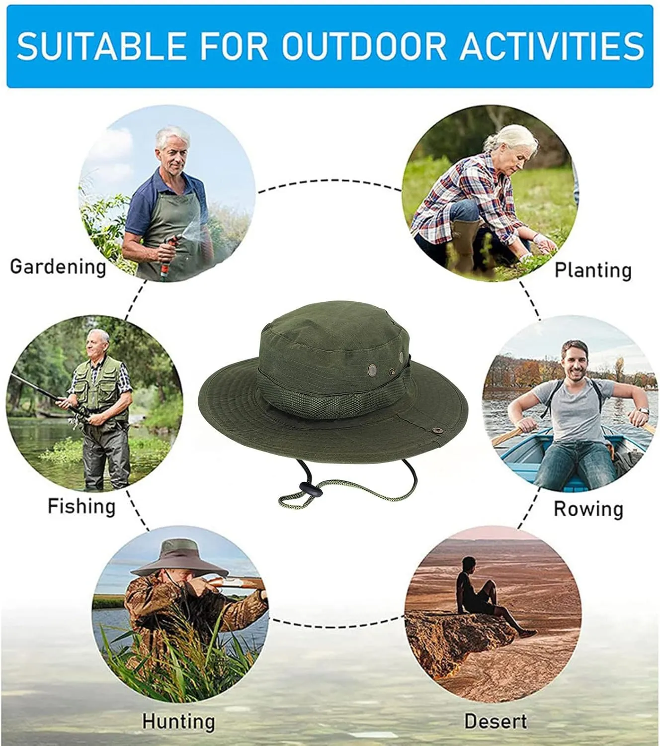 Mens Wide Brim Sun Hat Outdoor Safari Bucket Hats UV Protection Hiking Fishing Hat Travel Camping Flap Hats for Men