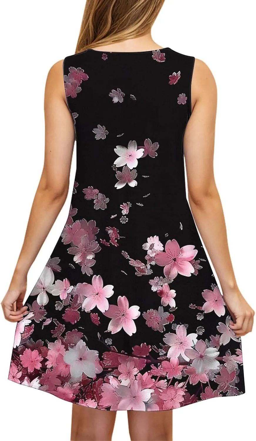 Midi Dress for Women Floral Print Sleeveless Summer Dresses Boho Flowy Casual Dress Beach Vacation Sundress