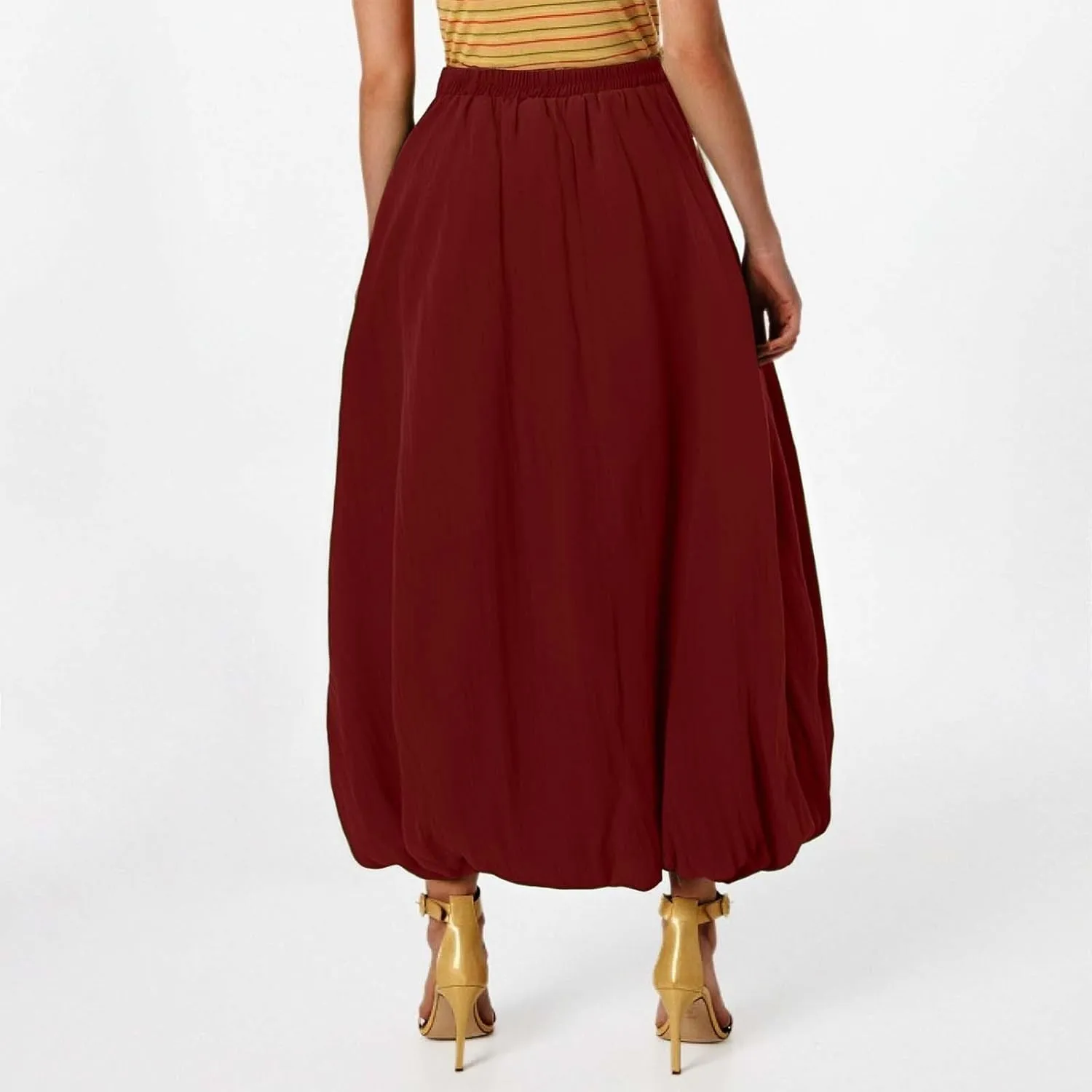 Midi Skirts for Women Flowy High Elastic Waist Tummy Control Loose Solid Color Maxi Skirts for Summer Vacation