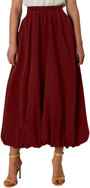 Midi Skirts for Women Flowy High Elastic Waist Tummy Control Loose Solid Color Maxi Skirts for Summer Vacation