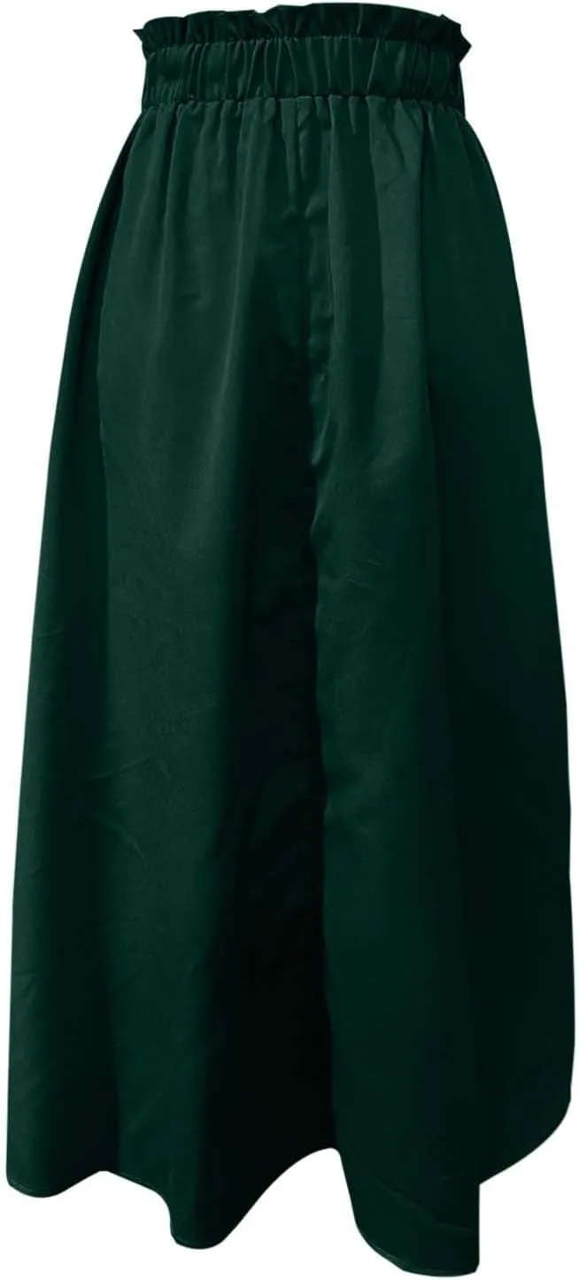Midi Skirts for Women High Elastic Waist Loose Casual Flowy A-Line Summer Vacation Maxi Skirts with Pockets Streetwear