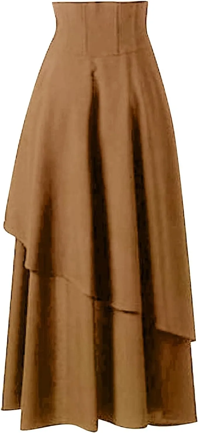 Midi Skirts for Women High Waist Lace Up Vintage Style Loose Hem Tummy Control Lolita Skirt Ladies Trendy Clothes