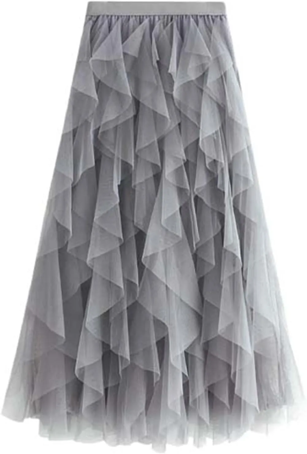 Midi Skirts for Women Lightweight Tummy Control High Elastic Waist Lace Sheer Ruffle Hem A-Line Palazzo Skirts