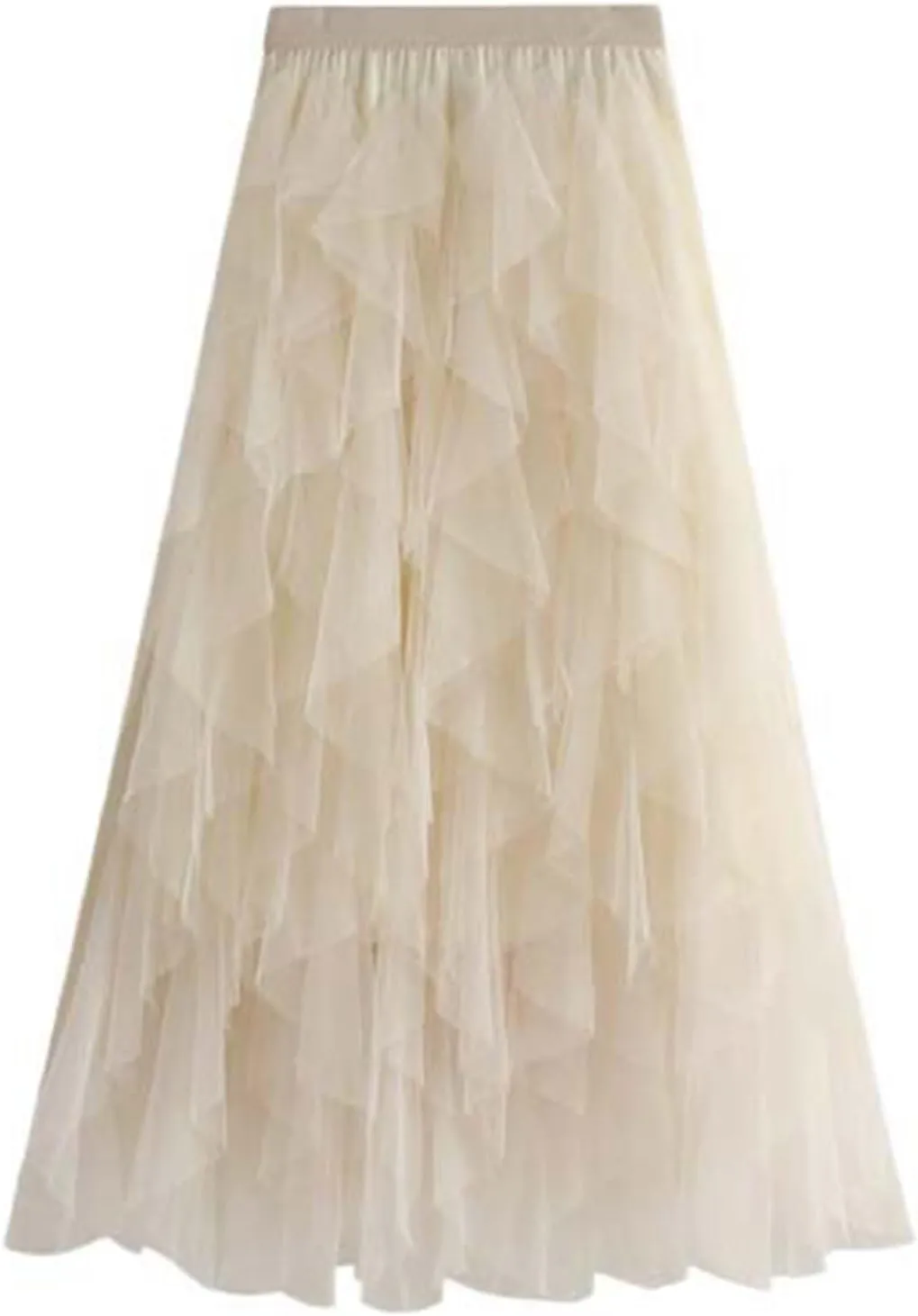 Midi Skirts for Women Lightweight Tummy Control High Elastic Waist Lace Sheer Ruffle Hem A-Line Palazzo Skirts