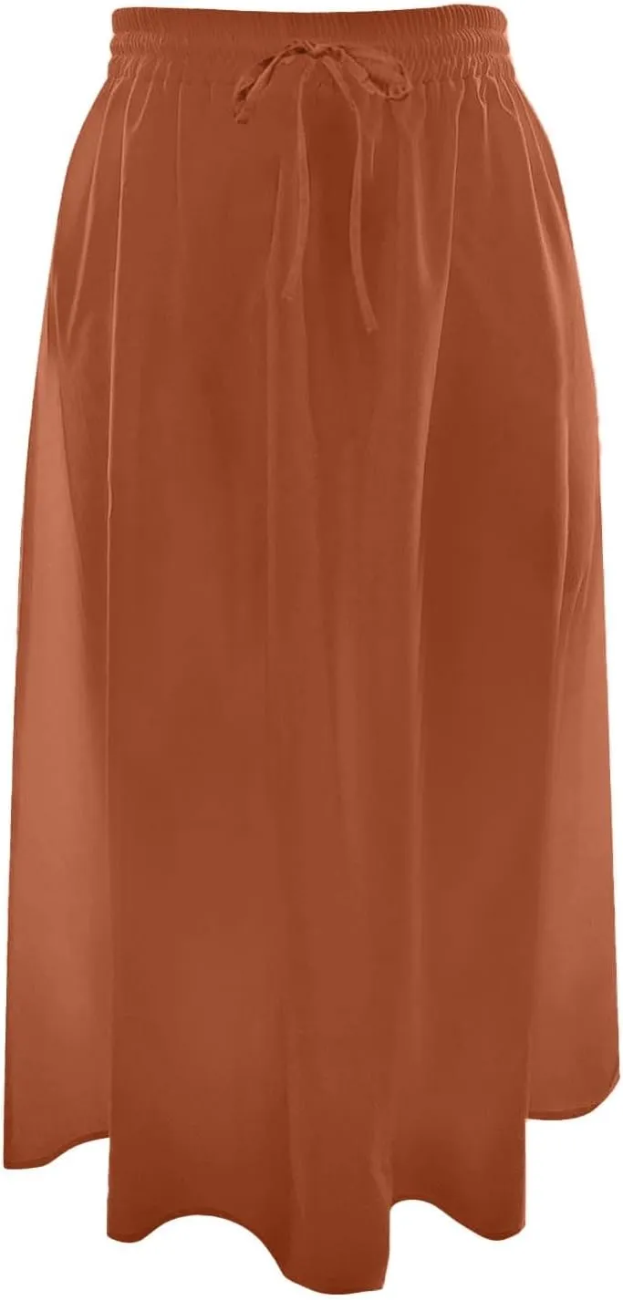 Midi Skirts for Women Summer Casual Flow A Line Elastic Tie Waist Swing Long Skirt Dress with Pockets Trendy Outfits
