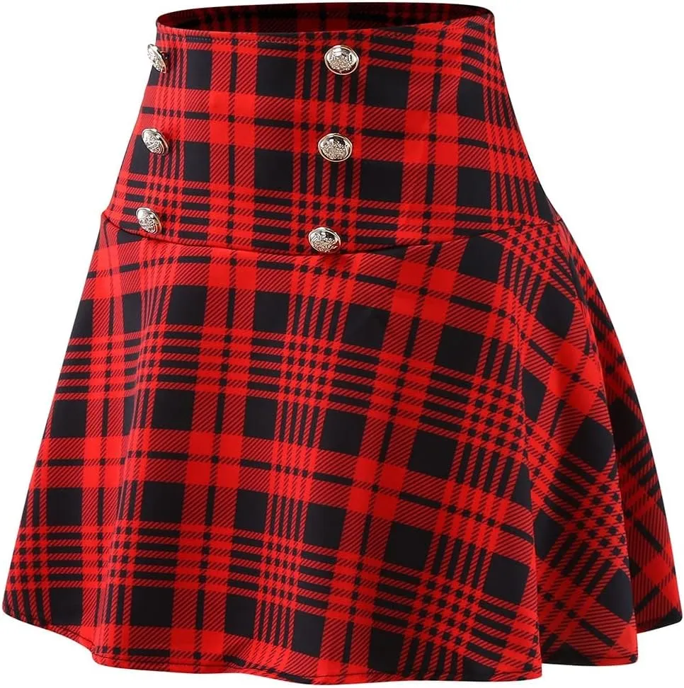 Mini Skirts for Women High Elastic Waist Trendy Fashion Plaid Casual Mini Skirts for Women Trendy Clothes
