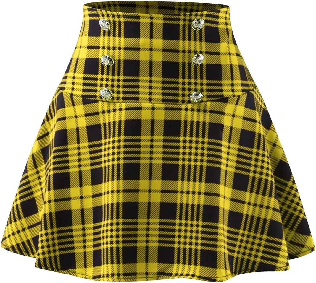 Mini Skirts for Women High Elastic Waist Trendy Fashion Plaid Casual Mini Skirts for Women Trendy Clothes