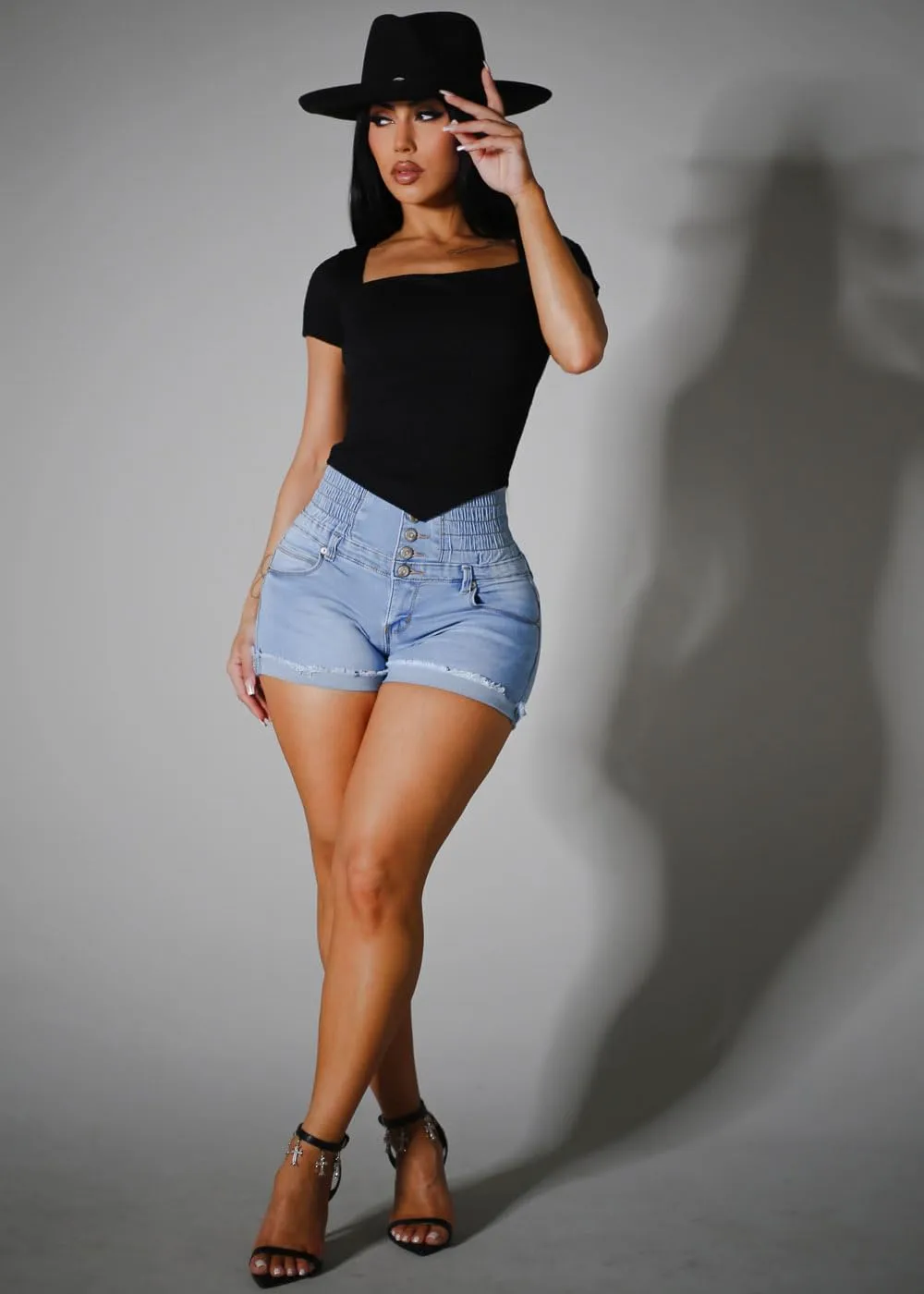 Moda Xpress Butt Lifting Denim Shorts for Women - Mid - High Waisted Shorts - Levanta Cola