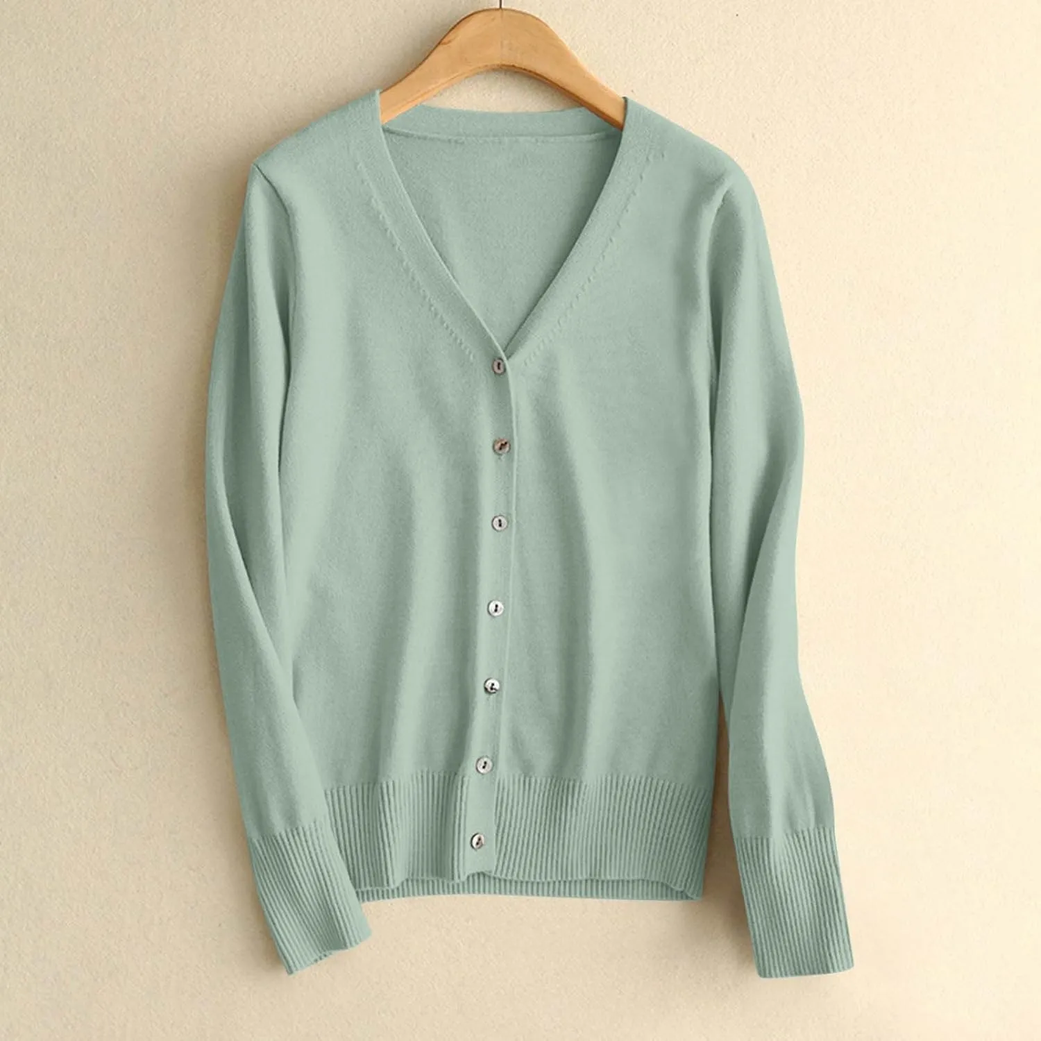 MRGIINRI Womens 2024 Fall Cardigan Sweaters Lightweight V-Neck Long Sleeve Open Front Button Up Knitted Cardigans Outerwear