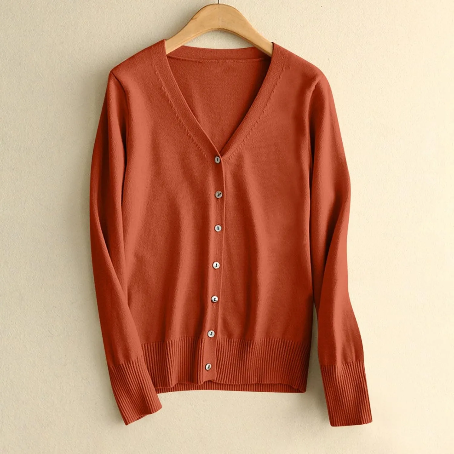 MRGIINRI Womens 2024 Fall Cardigan Sweaters Lightweight V-Neck Long Sleeve Open Front Button Up Knitted Cardigans Outerwear