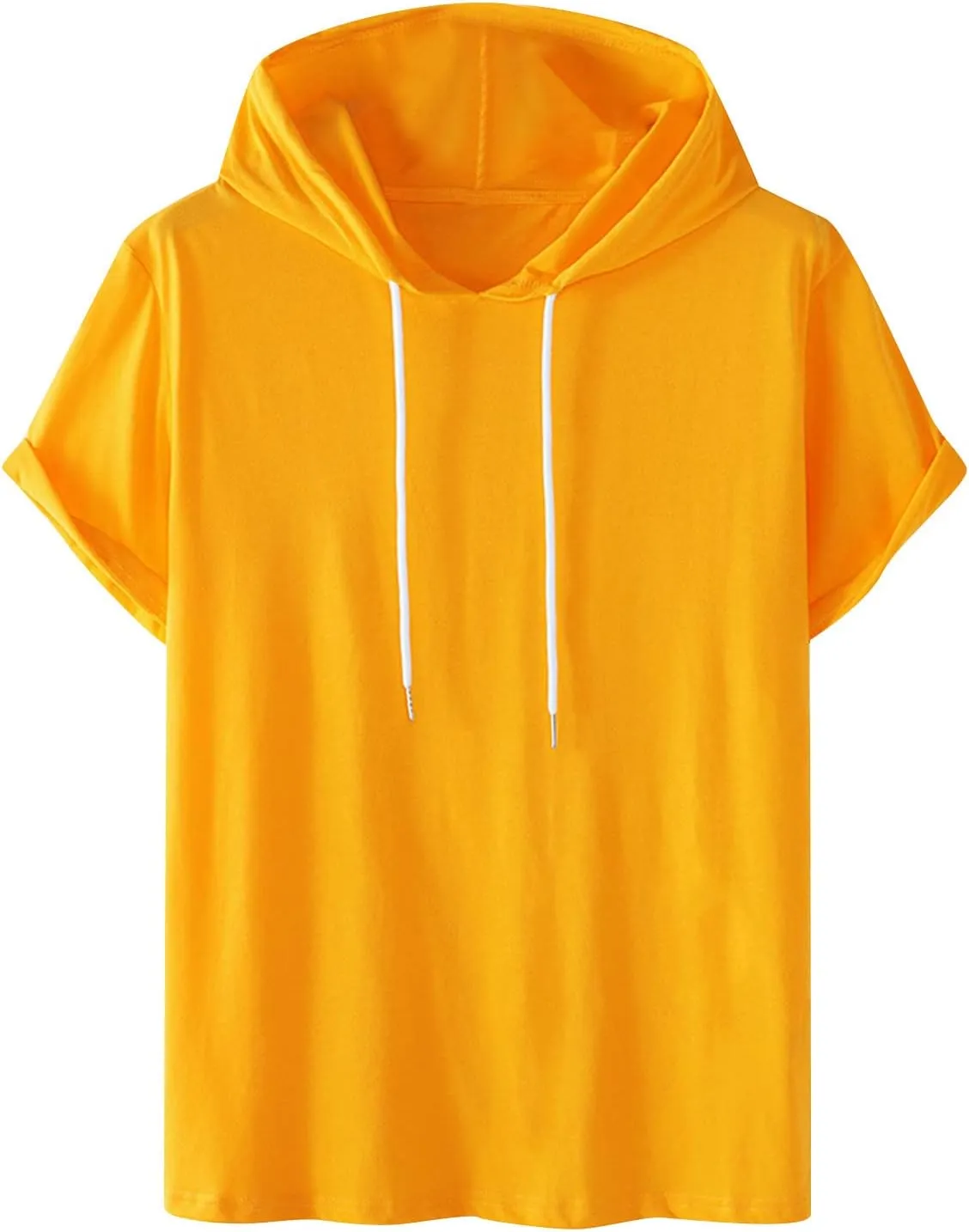 Muscularfit 100% Cotton T Shirts for Men 2024 Summer Short Sleeve Casual Hooded Shirt Loose Fit Solid Drawstring Hoodie Shirt