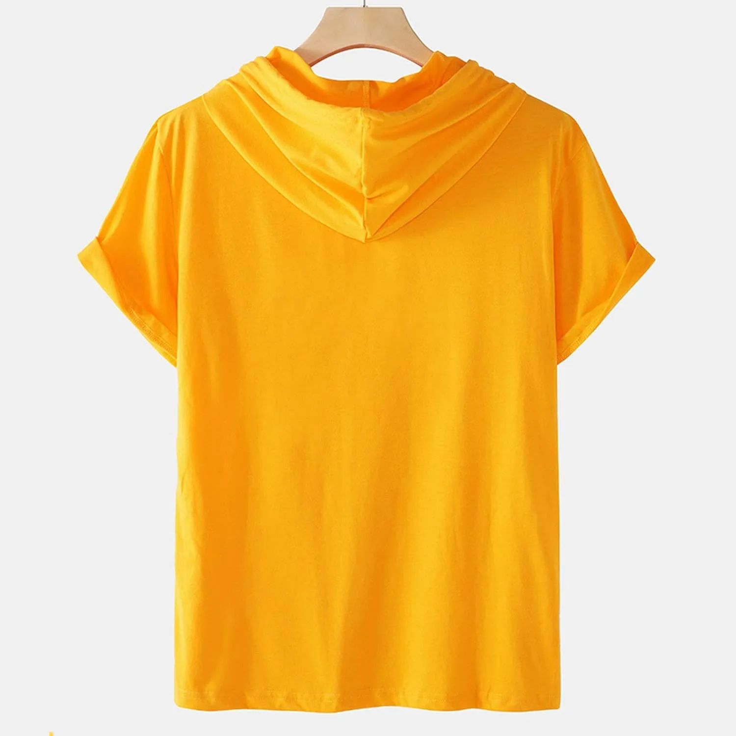 Muscularfit 100% Cotton T Shirts for Men 2024 Summer Short Sleeve Casual Hooded Shirt Loose Fit Solid Drawstring Hoodie Shirt