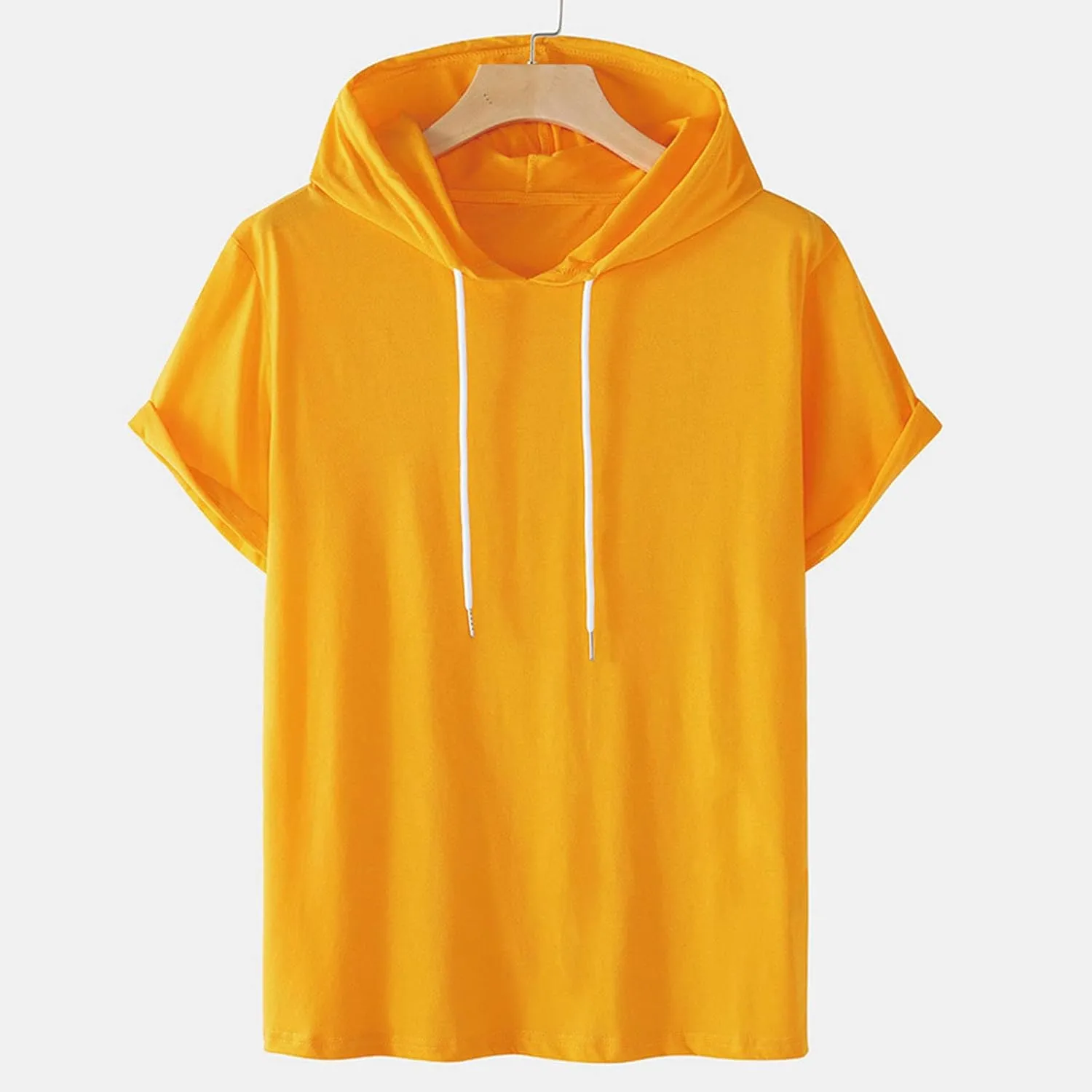 Muscularfit 100% Cotton T Shirts for Men 2024 Summer Short Sleeve Casual Hooded Shirt Loose Fit Solid Drawstring Hoodie Shirt