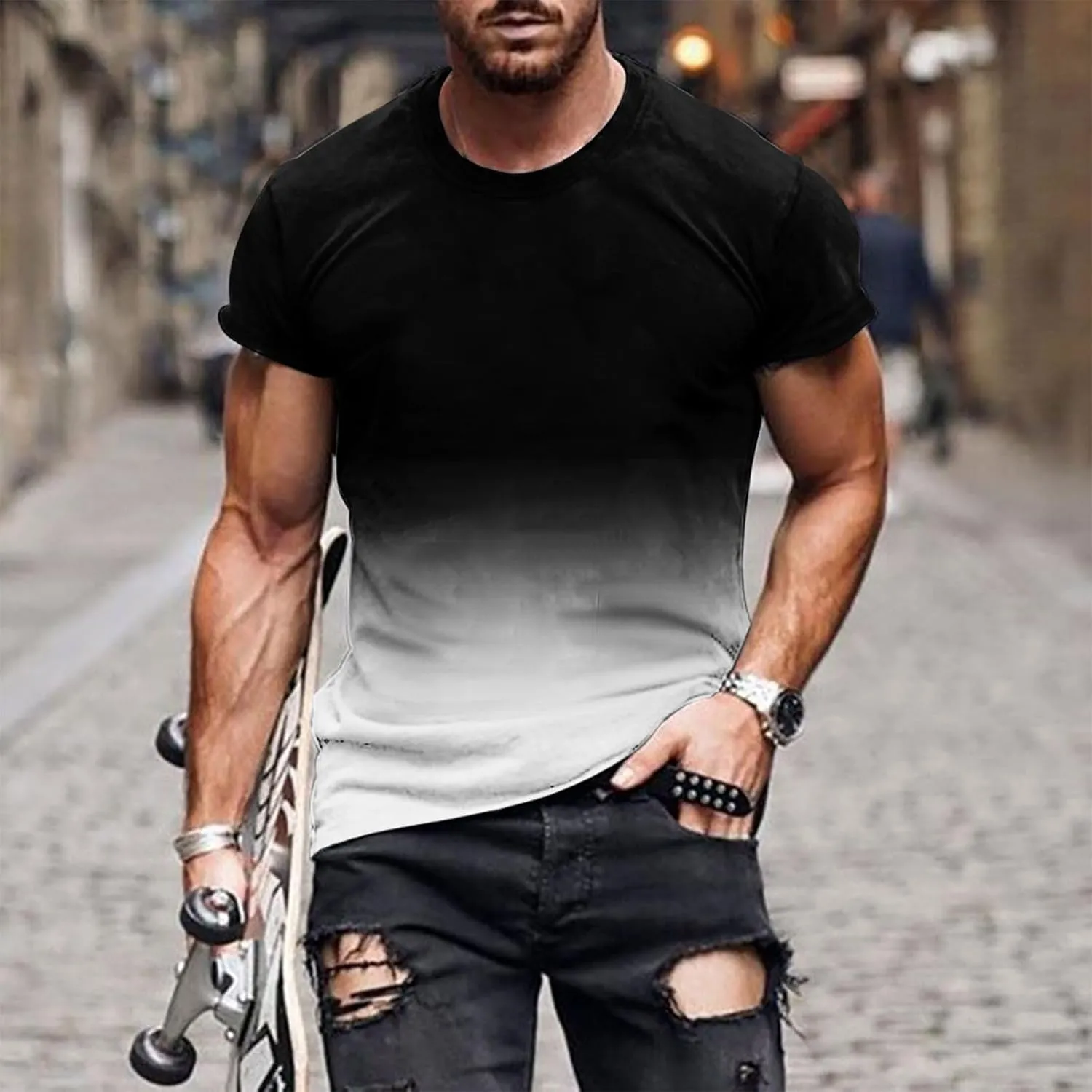 Muscularfit Mens Tshirts Graphic Big and Tall Short Sleeve Athletic Shirt Summer Fashion Gradient Color Crewneck Pullover Tee